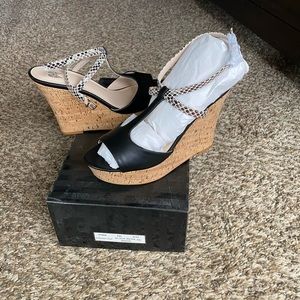 VS Patent Cork Wedges Reptile ankle strap
